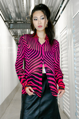 Just Cavalli Semi-Sheer Zebra Print Shirt Blouse