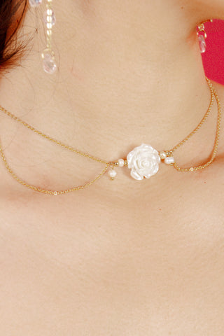 Versailles White Rose Pendent Choker Necklace
