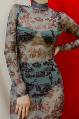New Girl Order Mock Neck Print Slit Maxi Dress