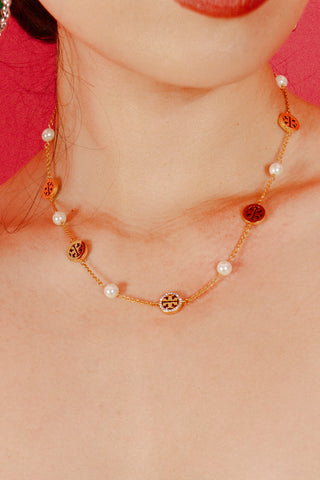 Tory Burch Crystal & Imitation Pearl Necklace