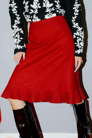 Vintage Dries Van Noten A-Line Wool Midi Skirt with Accordion Pleat Trim