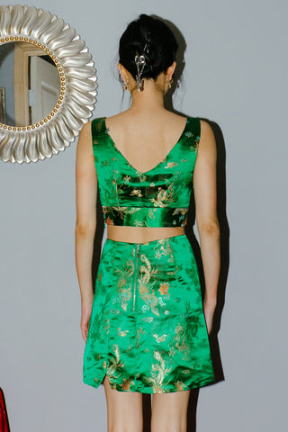 Pimkie Green Satin Asian Pattern Mini Skirt