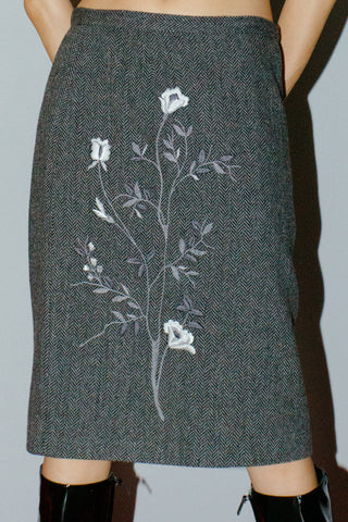 Vintage Dolce & Gabbana Wool Blend Embroidered Floral Midi Skirt