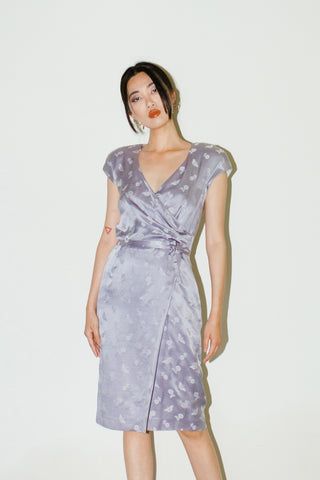 Vintage Rena Lange Front Wrap Silk Blend Butterfly & Flower Dress