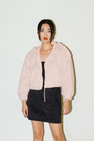 Urban Outfitters BDG Hooded Cropped Teddy Jacket in Pink