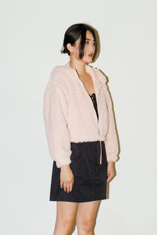 Urban Outfitters BDG Hooded Cropped Teddy Jacket in Pink