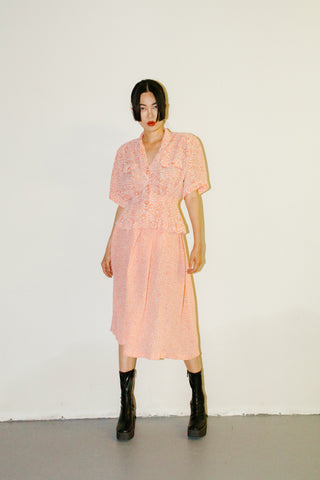 Vintage Josephine Abstract Pattern Blouse & Skirt 2-Piece Set
