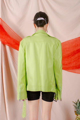 Lime Green Oversized Vegan Leather Biker Jacket