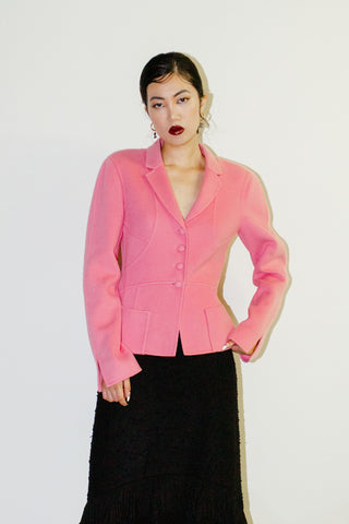 Leggiadro Bubble Gum Pink Wool Cashmere Blend Sculpted Flare Jacket