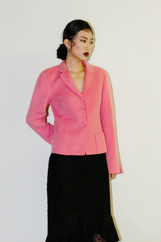 Leggiadro Bubble Gum Pink Wool Cashmere Blend Sculpted Flare Jacket