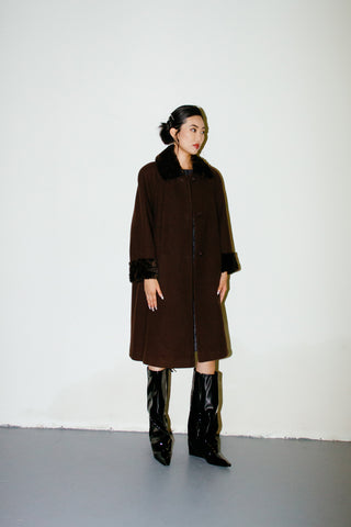 Vintage Jo-D Brown Wool Coat w/ Faux Fur Collar and Cuffs