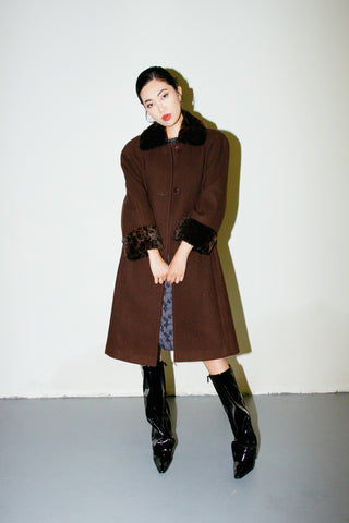 Vintage Jo-D Brown Wool Coat w/ Faux Fur Collar and Cuffs