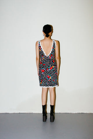 Vintage Victor Costa Polka Dot With Flowers Dress