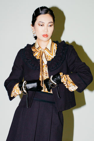 Vintage Nanette Lepore Ruffle Collar Jacket & Pleated Skirt 2-Piece Set