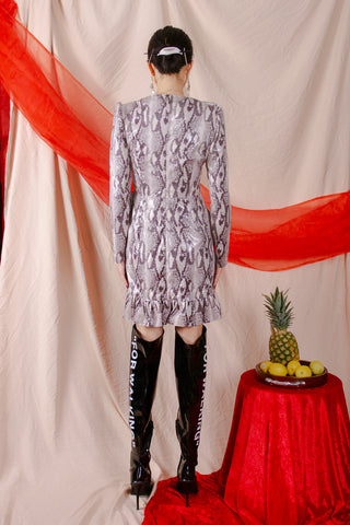 MSGM Abito Ruffle Snake Print Dress