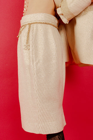 Vintage Christian Dior Boutique Gold Tweed Blazer & Skirt 2-Piece Set