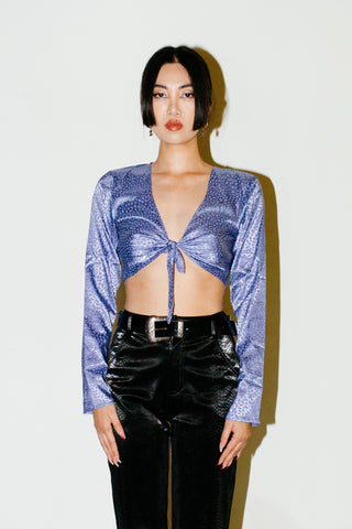 Honey Punch Front Tie Cropped Top in Blue
