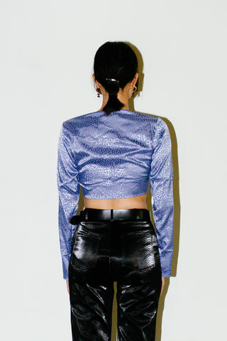 Honey Punch Front Tie Cropped Top in Blue