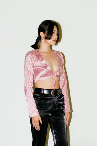 Honey Punch Front Tie Cropped Top in Pink
