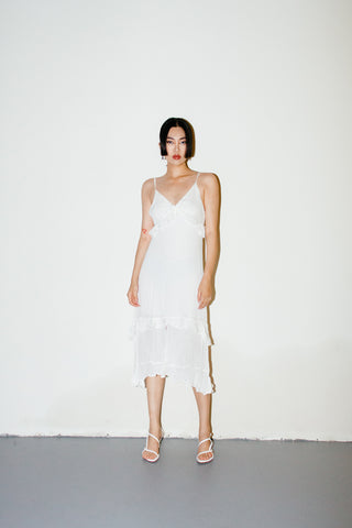 Lulus Island Time Ruffled Midi Dress in White