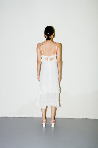 Lulus Island Time Ruffled Midi Dress in White