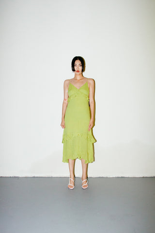 Lulus Island Time Ruffled Midi Dress in Lime Green