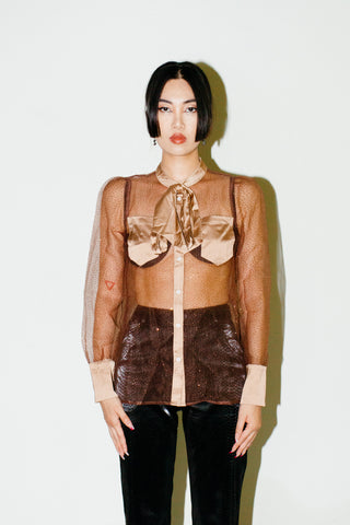 Co'couture Presley Bow Shirt in Brown Sugar