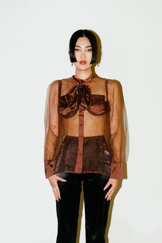 Co'couture Presley Bow Shirt in Mocca