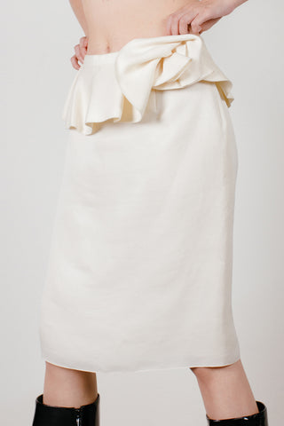 LANVIN 2013 Ruffle Floral Silk Exposed Zip Midi Skirt
