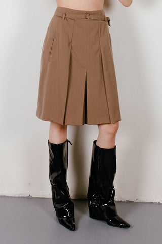 Akris Pleated A Line Wool Skirt with Belt