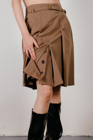 Akris Pleated A Line Wool Skirt with Belt