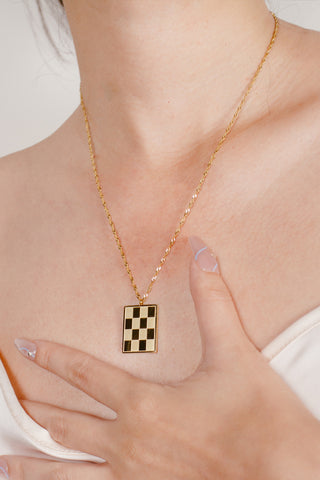 18k Gold Plated Checker Pendant Necklace