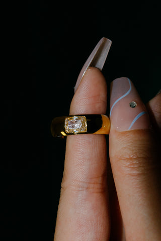 18k Gold Plated Statement Ring with Rectangle Stone