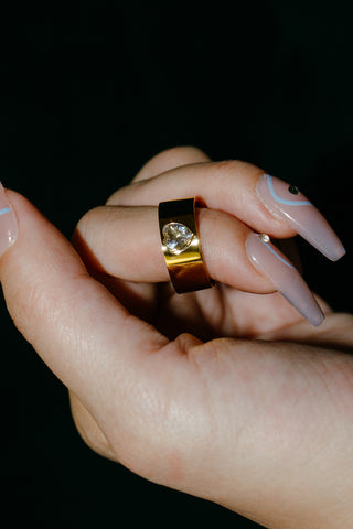 18k Gold Plated Statement Ring with Heart Stone