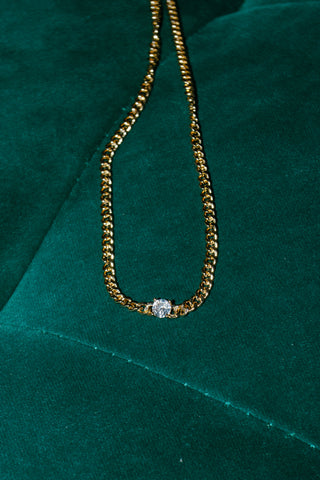 18k Gold Plated Statement Cuban Link Necklace with Stone