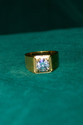 18k Gold Plated Thick Signet Ring with Cubic Zirconia