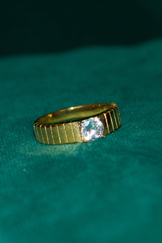 18k Gold Plated Thin Signet Ring with Cubic Zirconia