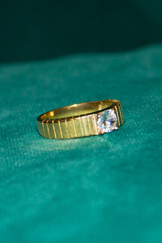 18k Gold Plated Thin Signet Ring with Cubic Zirconia