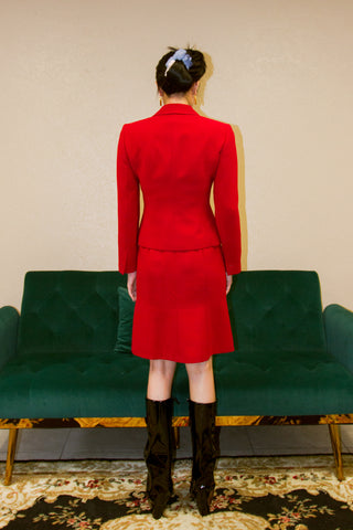 Tahari Arthur S. Levine Crepe Red Blazer & Skirt 2-Piece Set