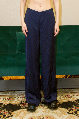 Lauren By Ralph Lauren Navy Wide Legged Satin Trousers