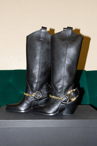 Versace Jeans Couture Heeled Cowboy Boots with Chain