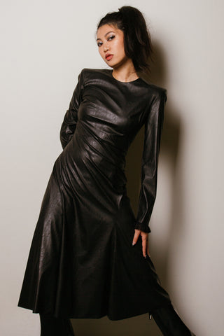 Philosophy di Lorenzo Serafini Faux Leather Midi Dress with Lace Cuff