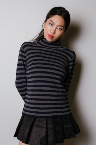 LRL Ralph Lauren Blue Grey Striped Turtleneck Sweater