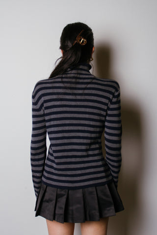 LRL Ralph Lauren Blue Grey Striped Turtleneck Sweater
