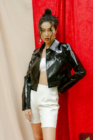 VEDA x Urban Outfitters Vegan Patent Leather Cropped Jacket
