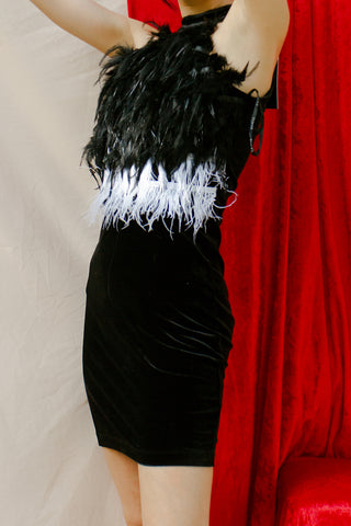 Gracia Halter Neck Feather Velvet Dress