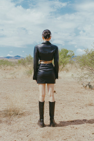 V Waist Vegan Leather Mini Skirt