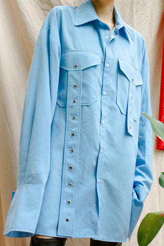G-when Sky Blue Asymmetrical Straps Oversized Shirt