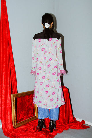 endless rose Floral Print Feather Sleeve Kimono