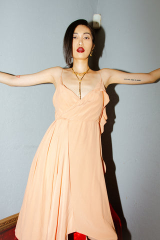 Off-White Draped Princess Dress in Nude